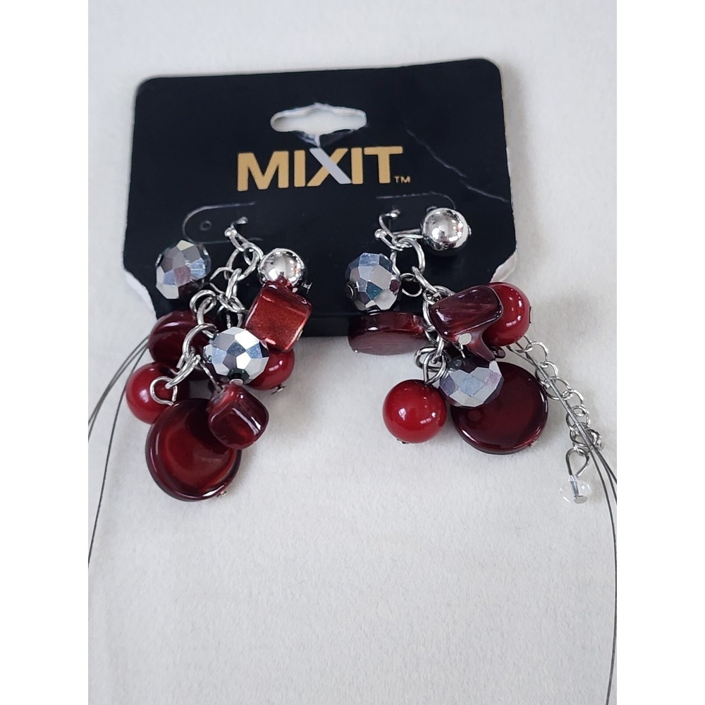 New MIXIT JCP Red Shell Faceted Gray Bead Silver Tone Layered Necklace FREE $HIP - Picture 4 of 9